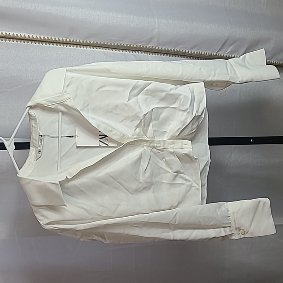 NWT Zara Button Down Ruched Satin Effect Shirt LARGE - Picture 4 of 8